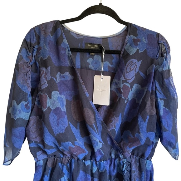 Ted Baker Juleah Mini Dress Ruched Sleeves & Skirt Surplice Neckline Lined NWT - Picture 6 of 16